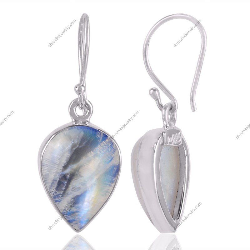 Sterling silver moonstone drop earrings with pear-shaped gemstones and elegant design view1