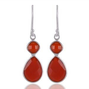 Silver carnelian drop earrings with faceted gemstones in sterling silver setting main view