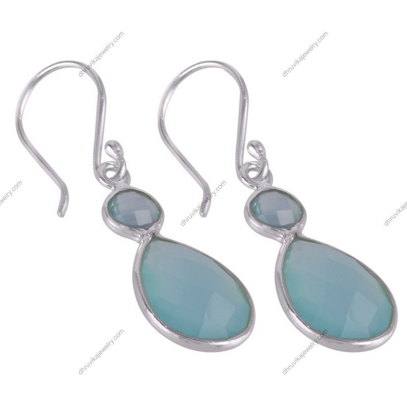 Elegant silver teardrop earrings featuring blue chalcedony gemstones in sterling silver setting alternate image