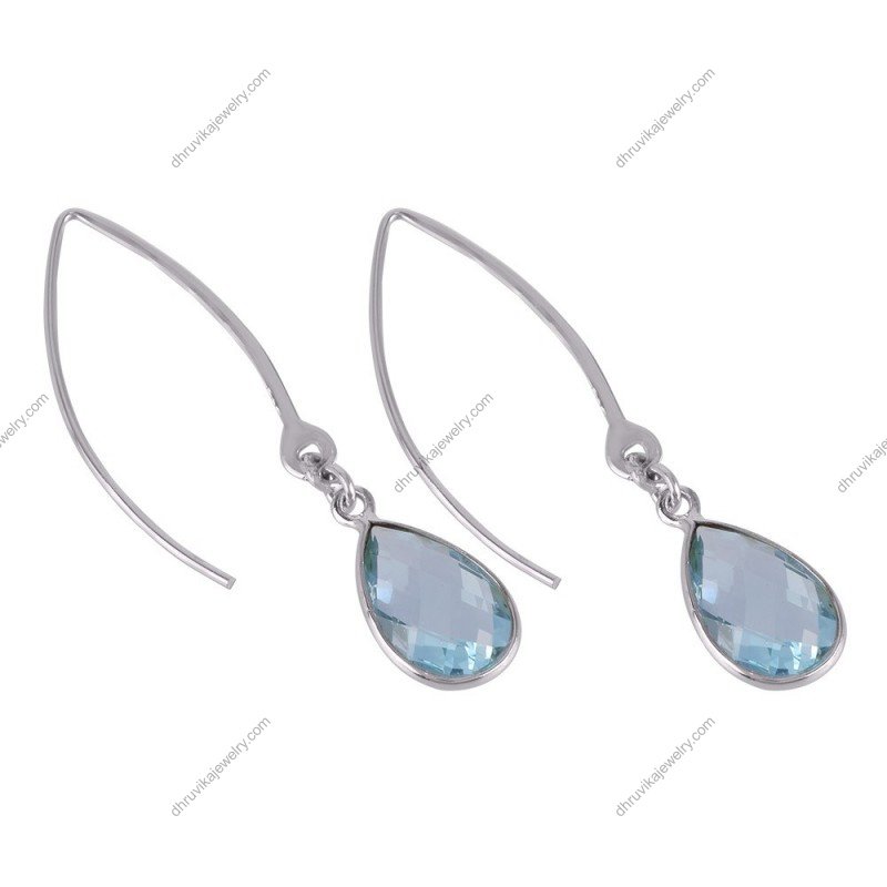 Sterling silver blue topaz dangle earrings with elegant drop design alternate image