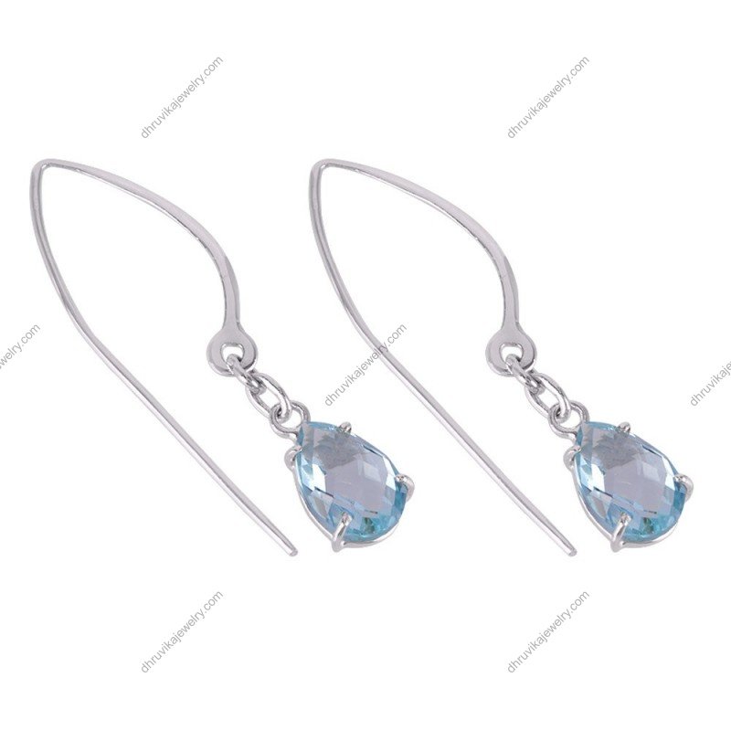 Silver blue topaz drop earrings in sterling silver setting alternate image
