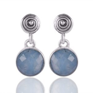 Sterling silver aquamarine drop earrings with faceted gemstones, reflecting a serene oceanic blue hue main view