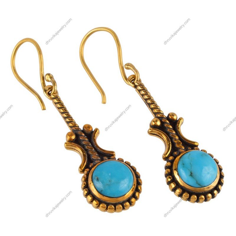 Vintage silver and turquoise dangle earrings with handcrafted detailing alternate image