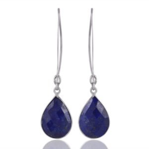 Elegant silver lapis lazuli drop earrings with sterling silver hooks main view