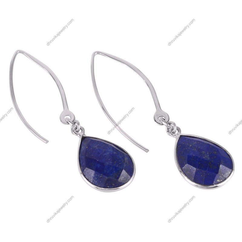 Elegant silver lapis lazuli drop earrings with sterling silver hooks alternate image