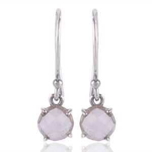 Sterling silver drop earrings with faceted gemstone in a prong setting, elegant minimalist design. main view