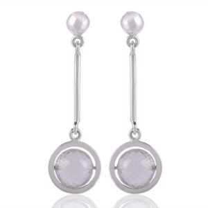 Sterling silver dangle earrings with faceted gemstones and polished finish main view