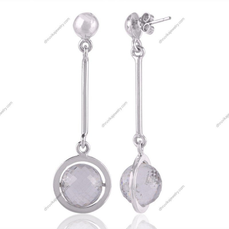 Sterling silver dangle earrings with faceted gemstones and polished finish view1