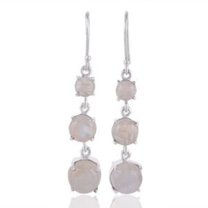 Silver moonstone dangle earrings with sterling silver setting and cascading gemstones main view