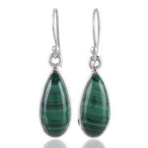 Silver malachite drop earrings in sterling silver with green gemstone main view