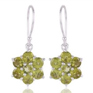 Sterling silver peridot flower earrings with floral design and vibrant green gemstones. main view