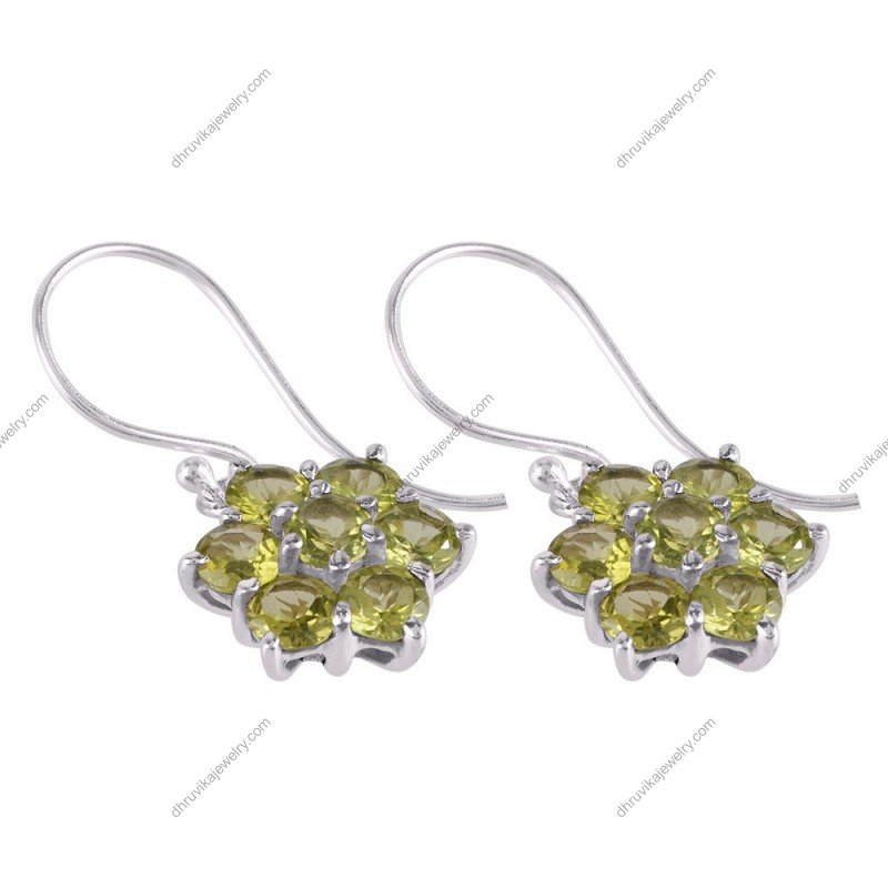 Sterling silver peridot flower earrings with floral design and vibrant green gemstones. alternate image