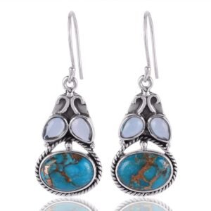 Blue Copper Turquoise & Blue Topaz silver earrings with sterling silver detailing main view