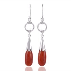 Handcrafted silver carnelian dangle earrings with sterling silver and deep red gemstones main view