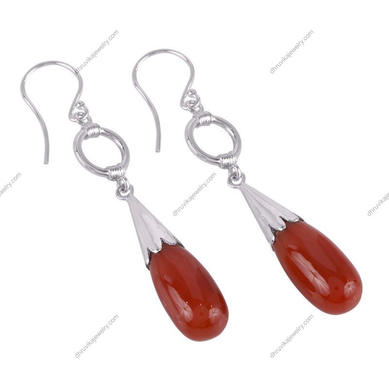 Handcrafted silver carnelian dangle earrings with sterling silver and deep red gemstones alternate image
