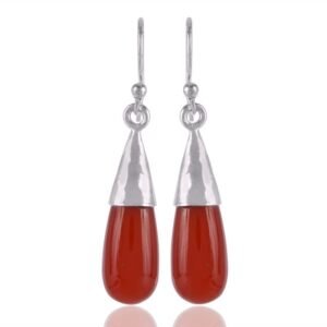 Handcrafted silver carnelian drop earrings with sterling silver caps main view