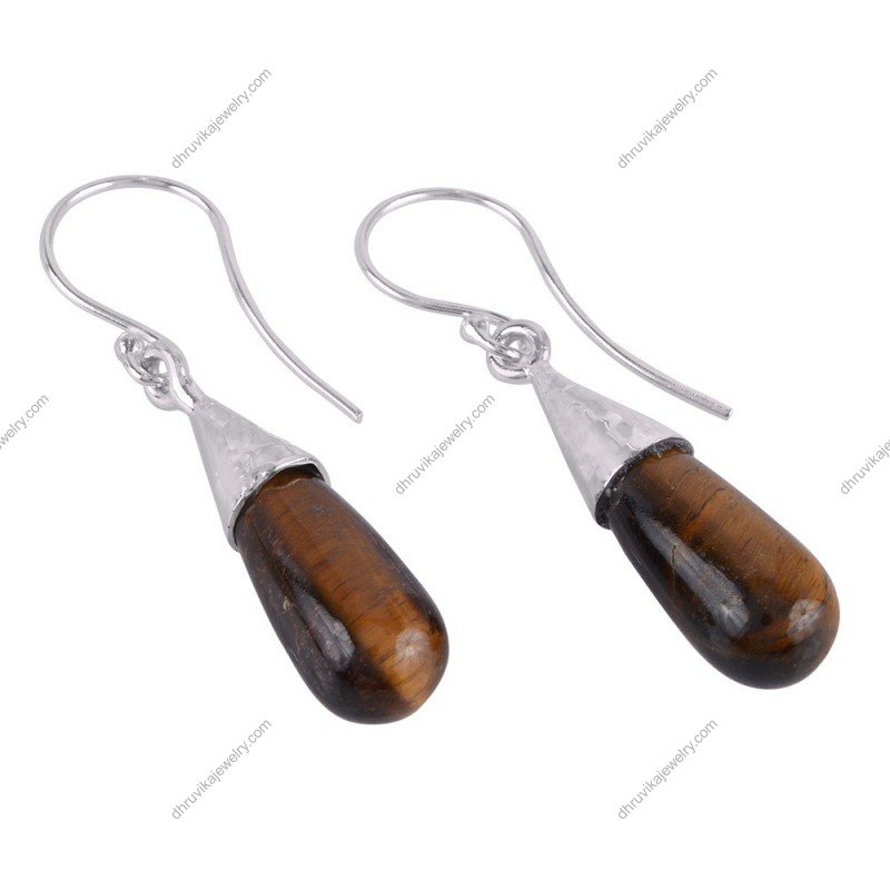 Silver tiger’s eye drop earrings in 925 sterling silver, handcrafted gemstone jewelry alternate image