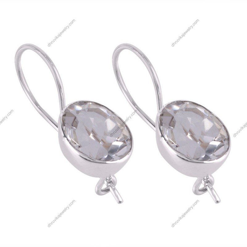 Silver drop earrings with faceted crystal stones in sterling silver setting alternate image