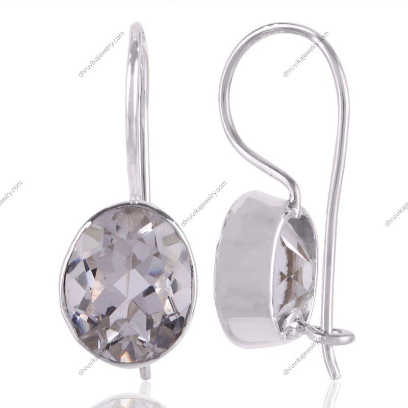 Silver drop earrings with faceted crystal stones in sterling silver setting view1