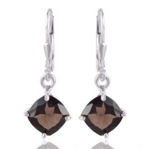 Silver smoky quartz drop earrings in sterling silver with leverback closure main view