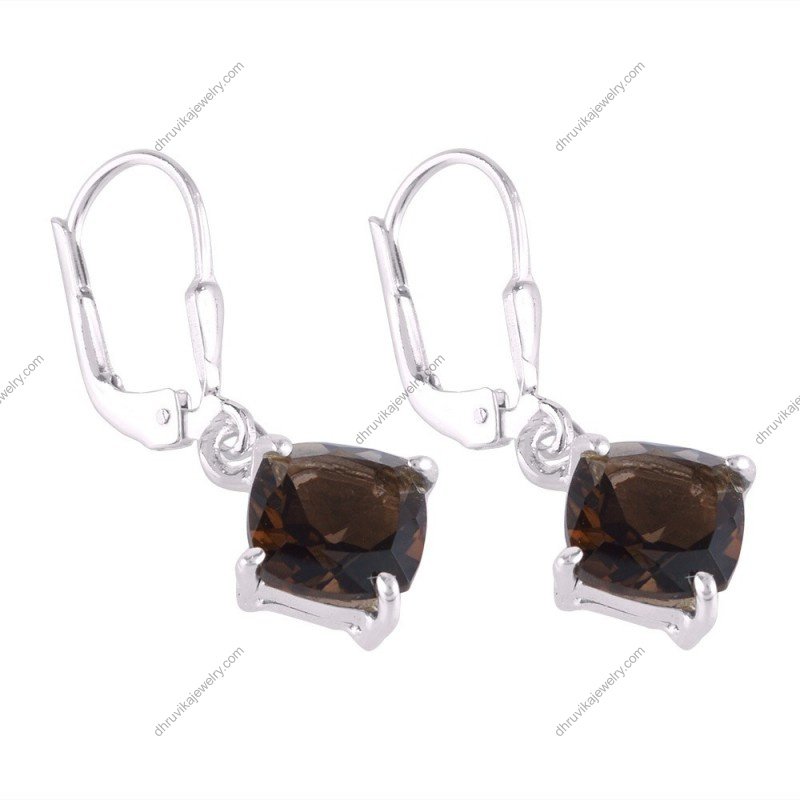 Silver smoky quartz drop earrings in sterling silver with leverback closure alternate image