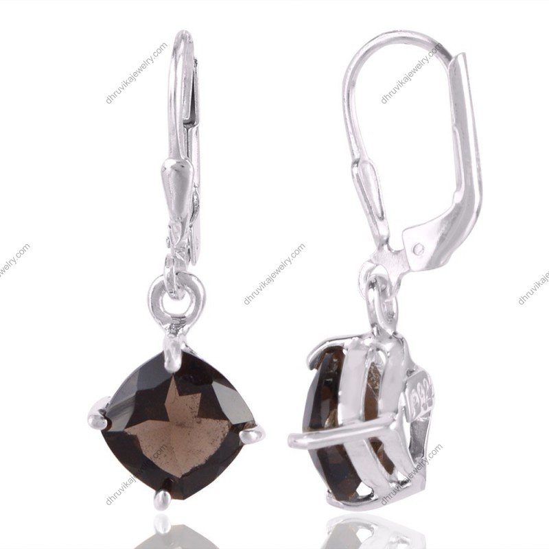 Silver smoky quartz drop earrings in sterling silver with leverback closure view1