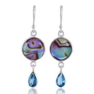 Silver abalone shell & blue topaz drop earrings in sterling silver with teardrop gemstones main view