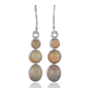 Handcrafted silver opal dangle earrings with sterling silver setting and luminous gemstone design main view