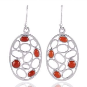 Elegant silver coral dangle earrings with intricate silverwork and vibrant red coral gemstones main view