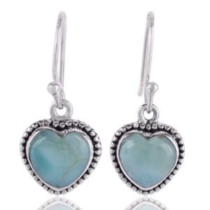 Sterling silver heart Larimar earrings with beaded detailing and blue gemstones main view