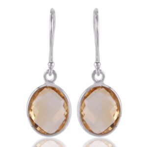 Elegant citrine drop earrings in sterling silver with faceted gemstones main view