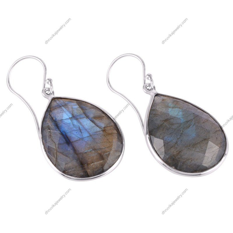 Silver labradorite teardrop earrings in sterling silver with shimmering natural stones alternate image