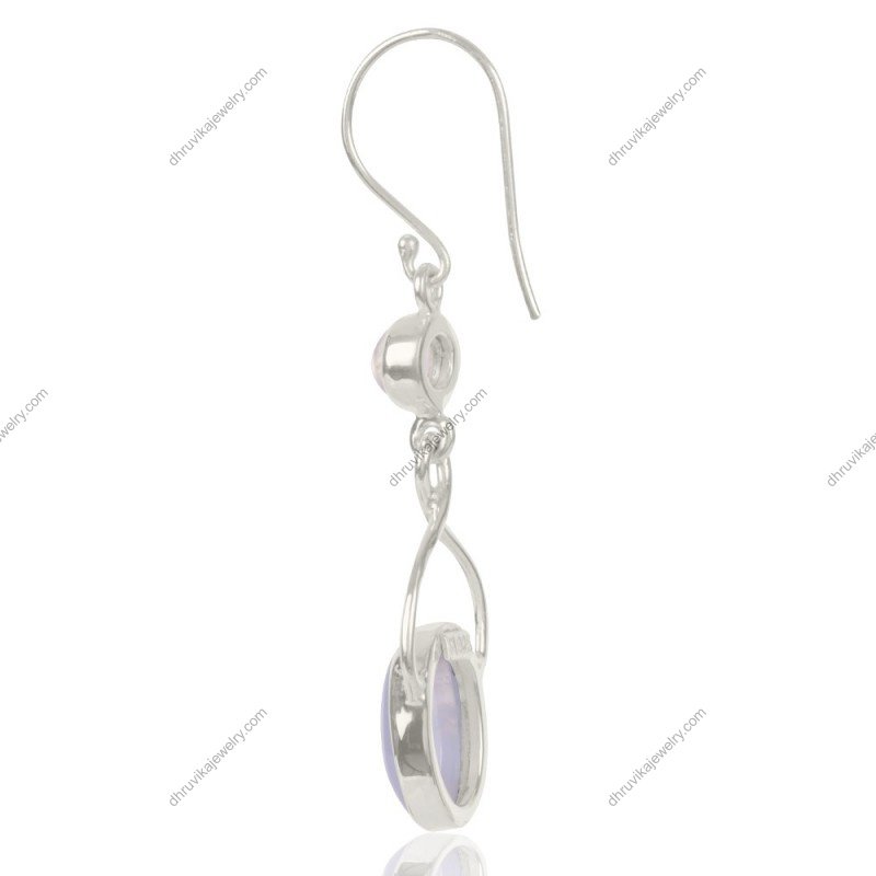 Elegant Blue Lace Agate & Rainbow Moonstone Earrings in sterling silver, perfect for daily wear and special occasions view1