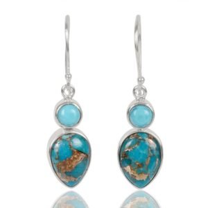 Sterling silver turquoise drop earrings with handmade design and genuine gemstone detailing main view