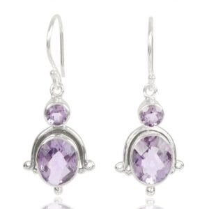 Silver amethyst drop earrings with faceted gemstones, handcrafted in sterling silver main view