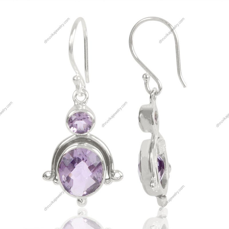 Silver amethyst drop earrings with faceted gemstones, handcrafted in sterling silver view1