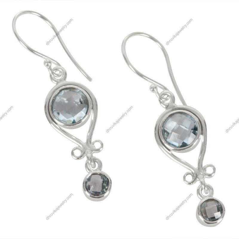 Silver dangle earrings with faceted gemstones, elegant and timeless jewelry alternate image