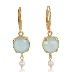 Silver drop earrings with chalcedony and pearl accents in an elegant design main view