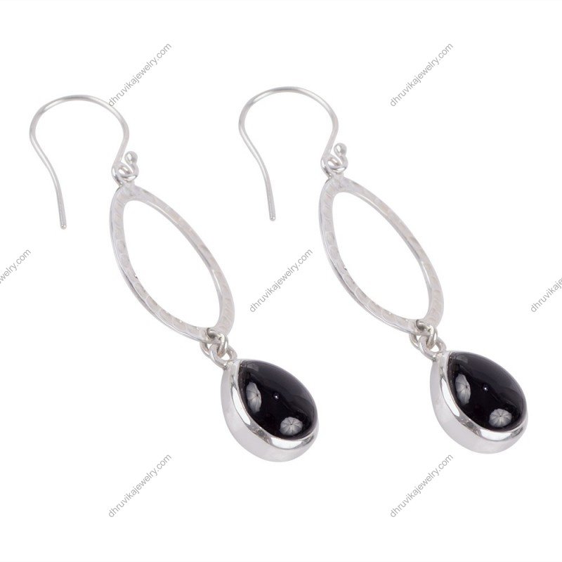 Elegant silver dangle earrings with black onyx gemstone, handcrafted sterling silver jewelry alternate image