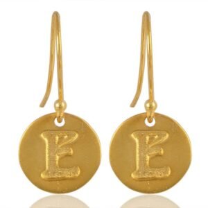 Gold-plated initial earrings with a delicate hand-stamped design, perfect for personalized gifting. main view