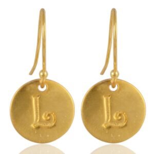 Personalized gold disc earrings with engraved initials, lightweight and elegant jewelry piece main view