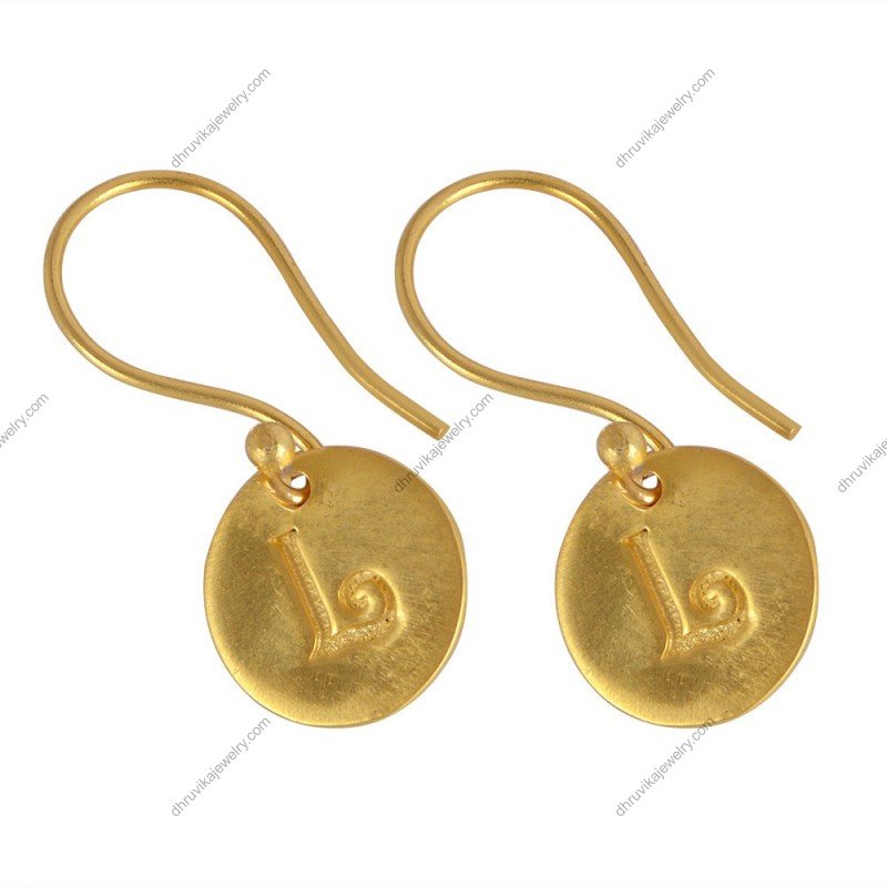 Personalized gold disc earrings with engraved initials, lightweight and elegant jewelry piece alternate image