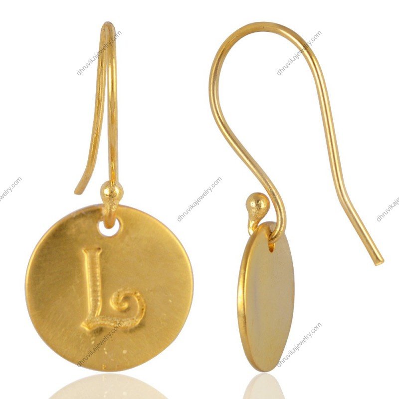 Personalized gold disc earrings with engraved initials, lightweight and elegant jewelry piece view1