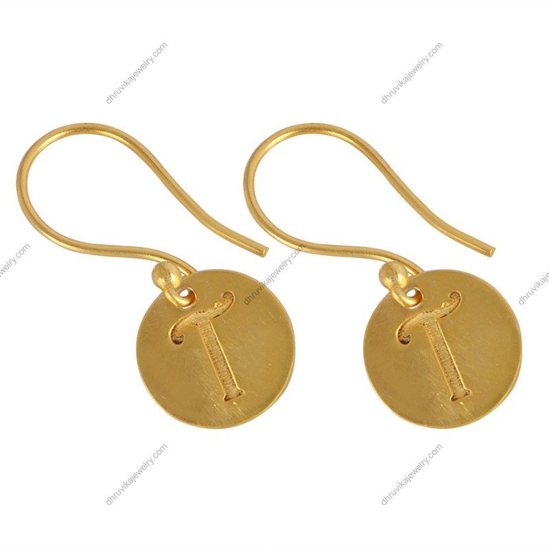 Silver initial drop earrings with engraved letter on polished disc, elegant and personalized jewelry alternate image