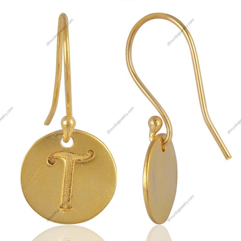 Silver initial drop earrings with engraved letter on polished disc, elegant and personalized jewelry view1