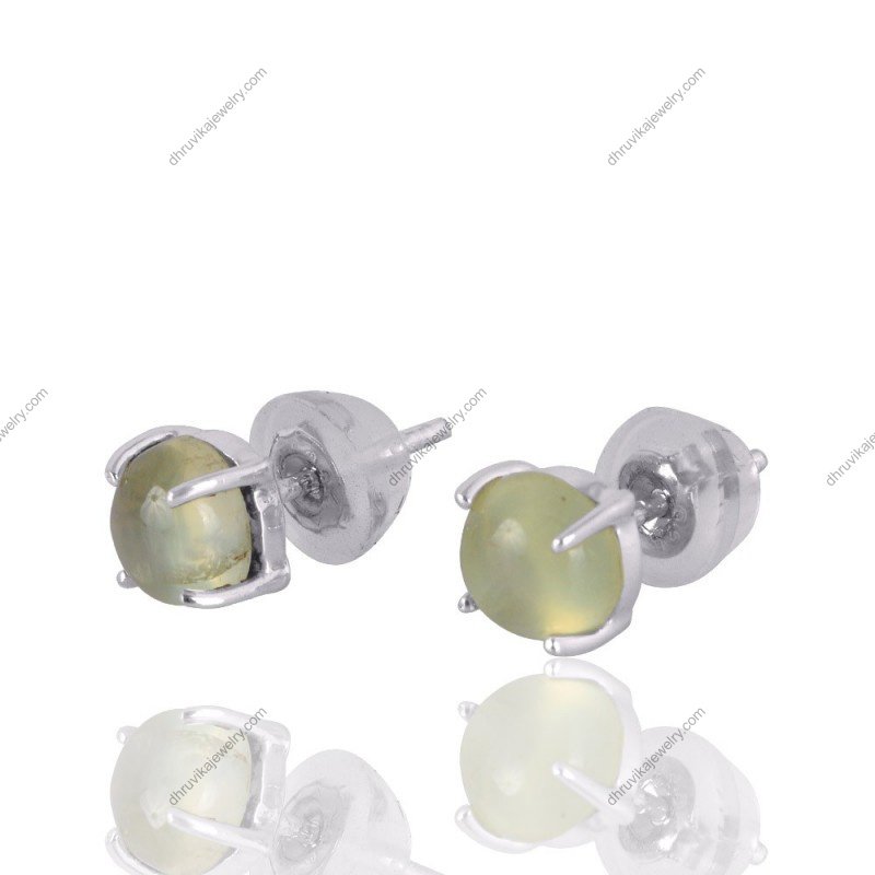 Prehnite stud earrings in sterling silver with soft green gemstone glow alternate image