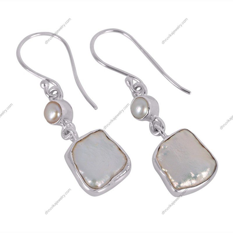 Silver pearl drop earrings with mother-of-pearl accents in sterling silver alternate image