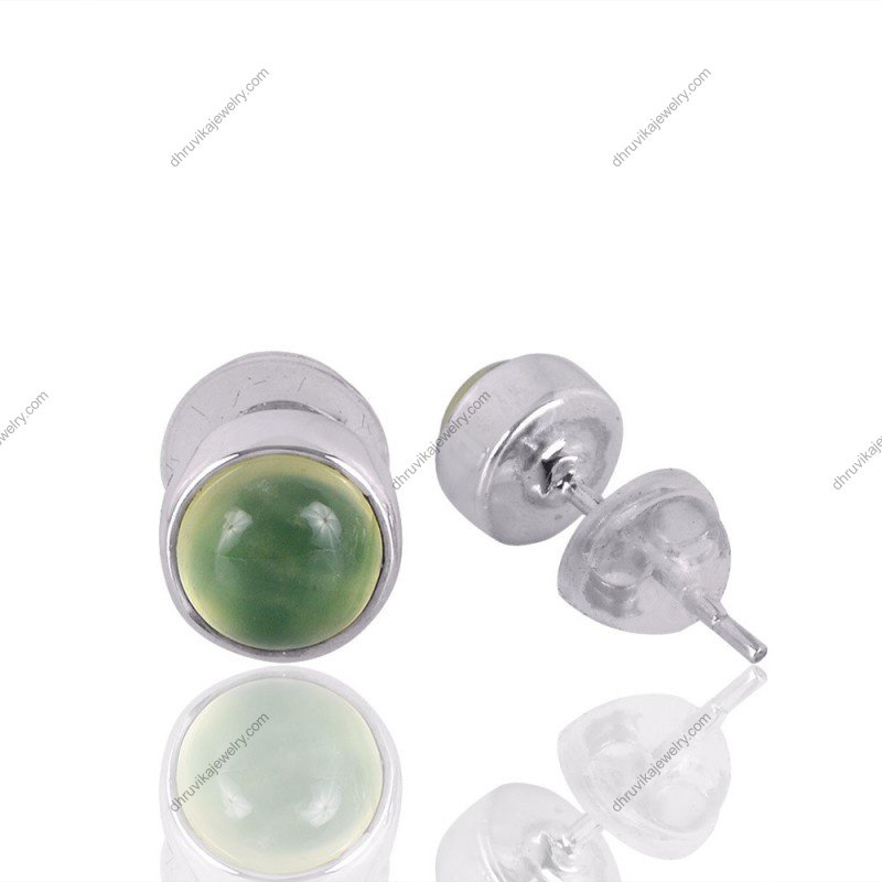 Prehnite stud earrings in sterling silver with a soft green glow view1