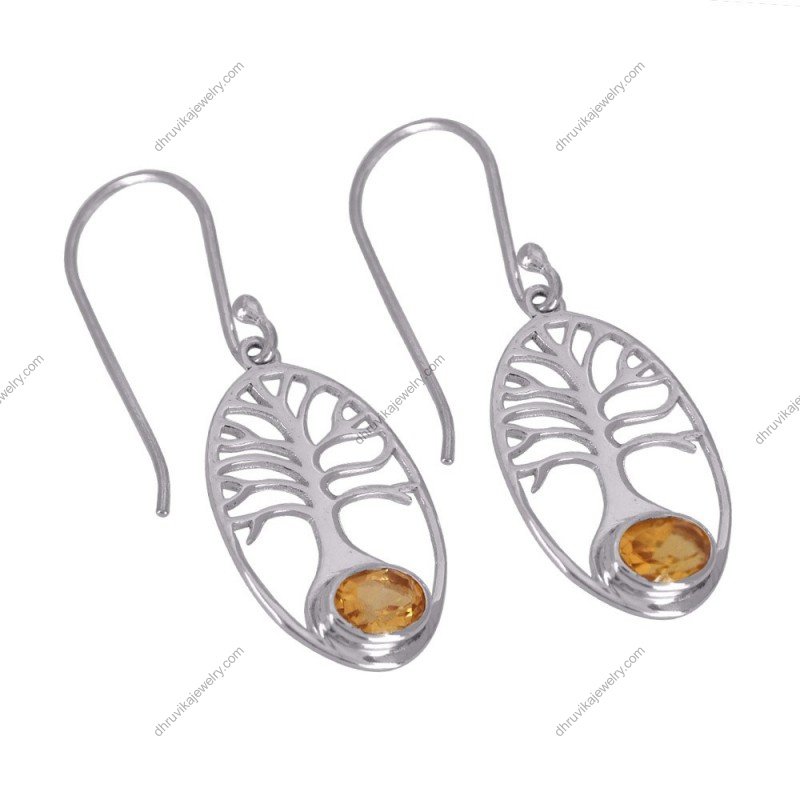 Sterling silver Tree of Life earrings with citrine gemstones, symbolic and elegant alternate image