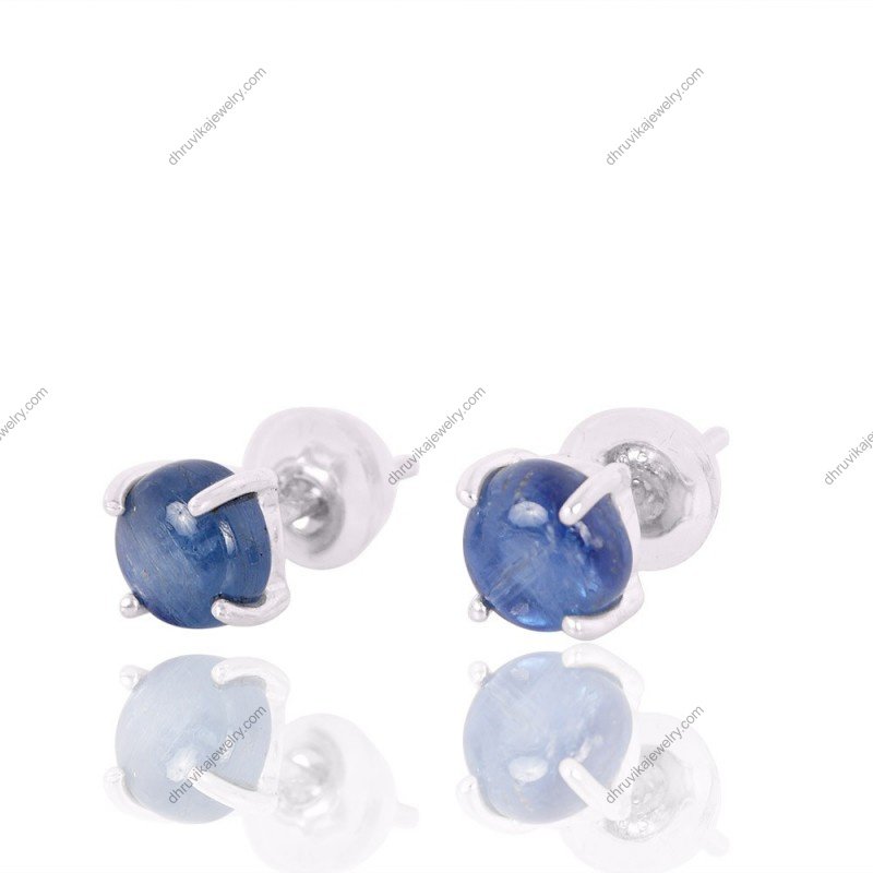 Elegant silver kyanite stud earrings with sterling silver prong setting alternate image